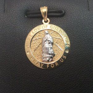 10K REAL SOLID GOLD MEDALLION PENDANT OUR LADY OF GUADALUPE PRAY FOR US 1.8gr